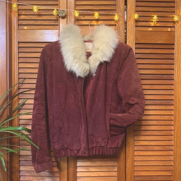 Vintage Jackets & Blazers - *sale!* VINTAGE Fur collar Suede bomber jacket